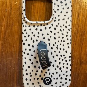 Loopy iPhone 15 pro Case Black and White Polka Dot Phone Case